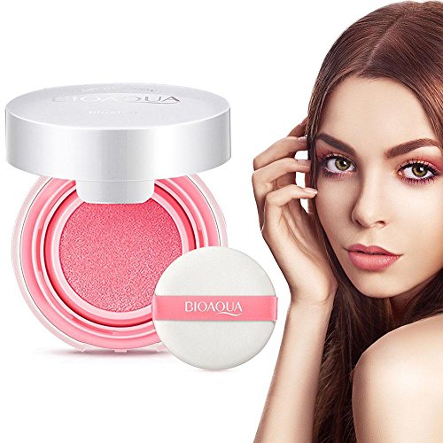 Impermeable Blusher Air Cushion BB Cream Maquillaje Nude Rouge Cream Blushher Powder con Blush Sponge(rosa claro)