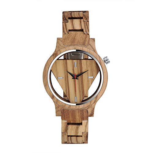 Infinito U- Reloj Redondo de Madera para Hombre Hecho a Mano en Madera de bambú con Movimiento de Cuarzo Analógico Relojes Lujoso Moda Casual Idea Regalo Navidad