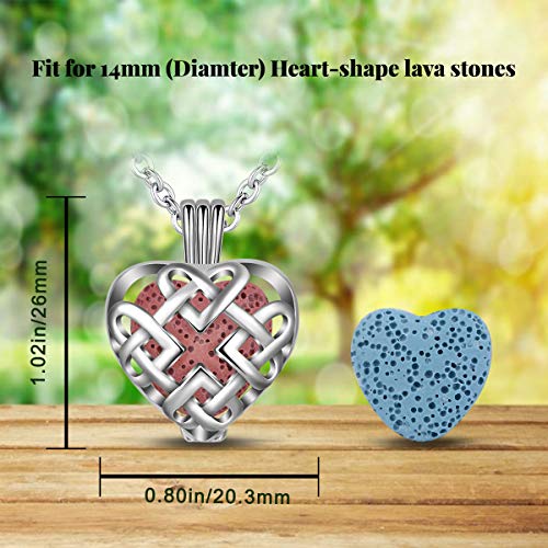 INFUSEU Aromatherapy Essential Oil Diffuser Collar para Mujer, Celtic Knot Heart Perfume Diffuser Colgante con 6PC Lava Stones & Chain 24", Regalos para Dama