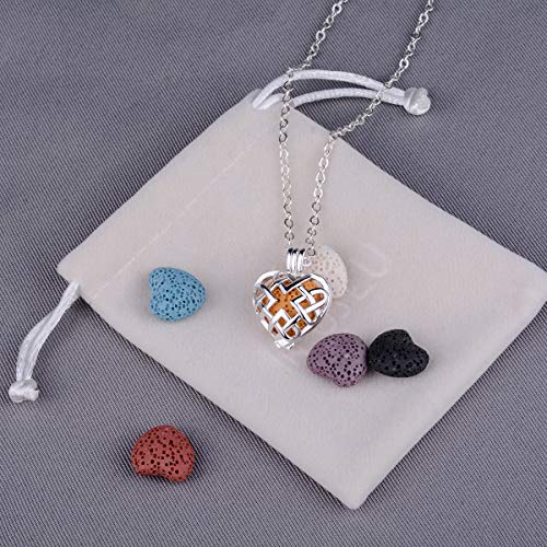 INFUSEU Aromatherapy Essential Oil Diffuser Collar para Mujer, Celtic Knot Heart Perfume Diffuser Colgante con 6PC Lava Stones & Chain 24", Regalos para Dama