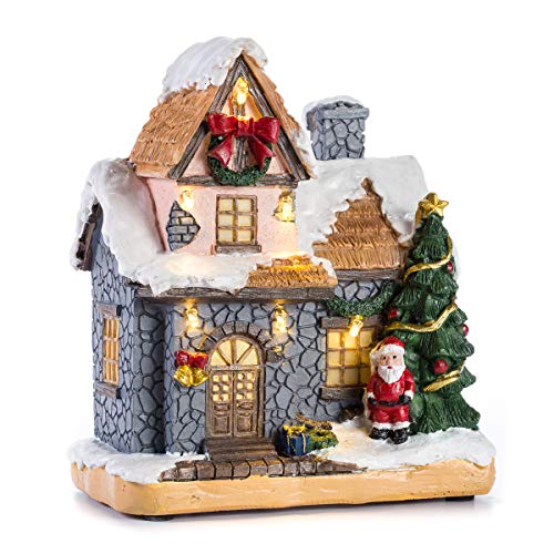 Inocudept12 CITONG - Figura decorativa navideña para casa de nieve, diseño con Papá Noel y luz LED