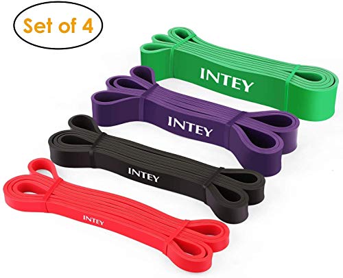 INTEY Bandas de Resistencia, 4pcs Bandas Elasticas de Fitness, de Látex Natural, para Entrenamiento de Fuerza, Pilates, Culturismo, Yoga