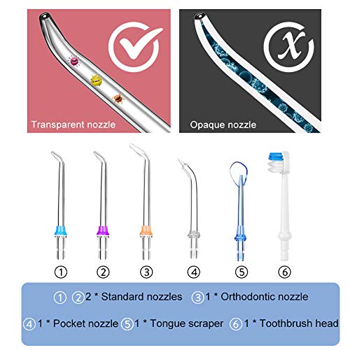 Irrigador Bucal Profesional Portátil con 6 Boquillas 5 Modos 300ML Irrigadores Dentales IPX7 Impermeable Limpieza Dental para Ortodoncia, Placa, Implantes Limpieza en Casa/Viaje (Negro)