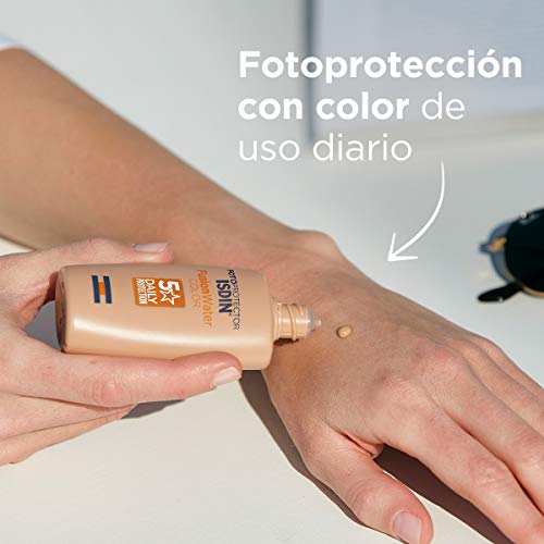 Isdin Fotoprotector UV Mineral Brush SPF 50+, Protector Solar Facial de Uso Diario, 2 g + Fusion Water COLOR SPF 50 - Protector solar facial de fase acuosa con color para uso diario, 50 ml