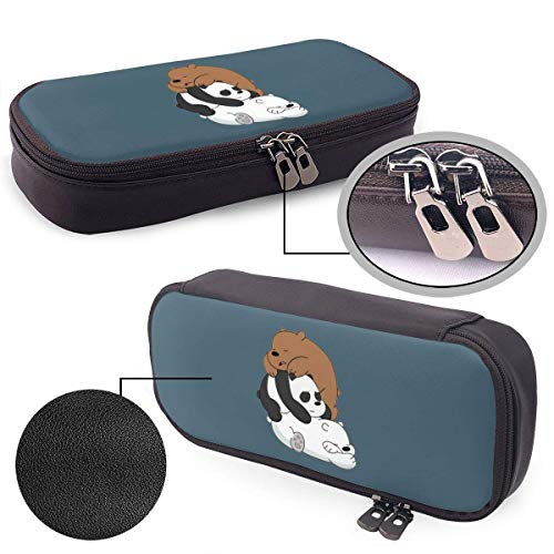 IUBBKI Sleeping Bare Bears Estuche de cuero para lápices Estuche para lápices de gran capacidad para la escuela y la oficina