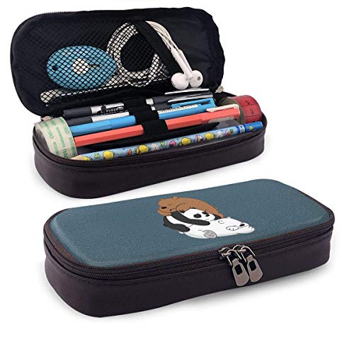 IUBBKI Sleeping Bare Bears Estuche de cuero para lápices Estuche para lápices de gran capacidad para la escuela y la oficina