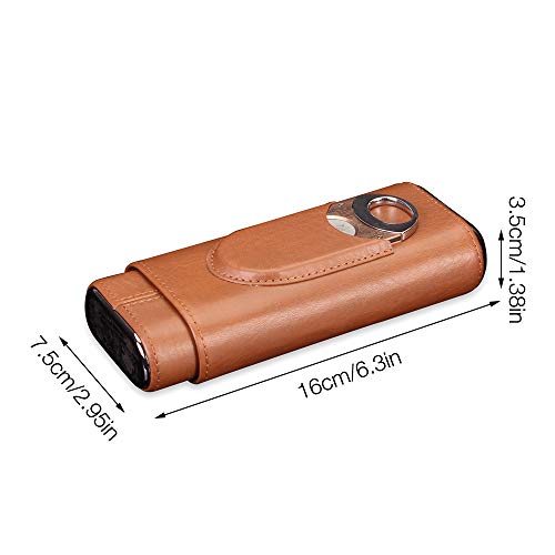 IWILCS Funda para cigarros, Humidificador de Cuero de 3 dedos, Estuche De Cigarros, con Cortador, Humidificador de Cigarros, Para viajes, viajes de negocios(Marrón)