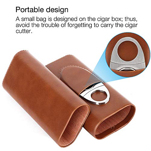 IWILCS Funda para cigarros, Humidificador de Cuero de 3 dedos, Estuche De Cigarros, con Cortador, Humidificador de Cigarros, Para viajes, viajes de negocios(Marrón)