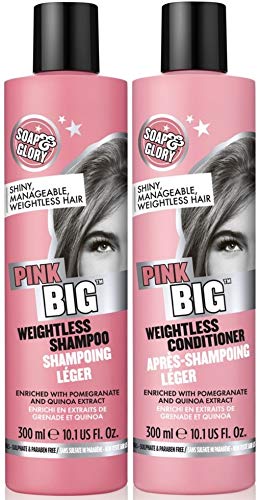 Jabón & Glory Pink Big Weightless Shampoo x 300 ml & Jabón & Glory Pink Big Weightless Acondicionador sin peso x 300 ml cabello plano sin vida, color rosa