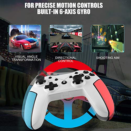 Jamswall Mando para Nintendo Switch, Controlador Inalámbrico Bluetooth Apoya Vibración, Turbo y Giroscopio, Gamepad para Nintendo Switch/Lite/Android/PS3/PC (Blanco)