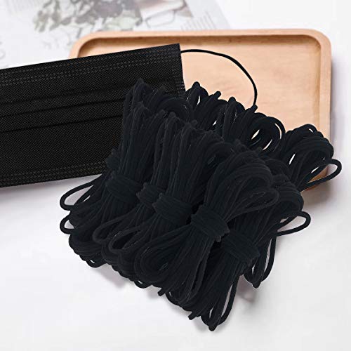 Jeteven 3mm x 100m Cordón Elástico, Cordón Goma Elástico Bandas, Elástico para Material de Costura, Manualidades, Mangas, Banda para el Cabello, Sombrero, Artesanías(Negro)