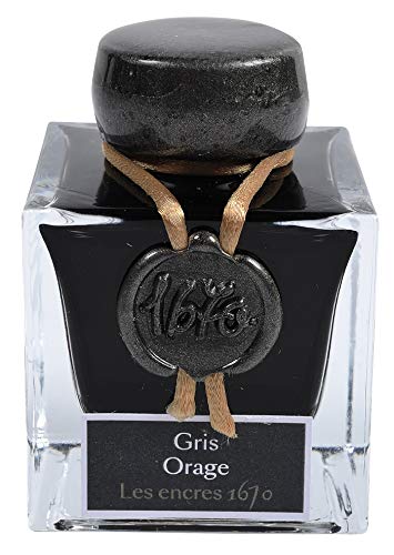 J.Herbin 15009T - Bote de tinta (en botella de cristal, sellada con cera de cruce a mano, 50 ml), gris carbón oscuro con reflejos dorados