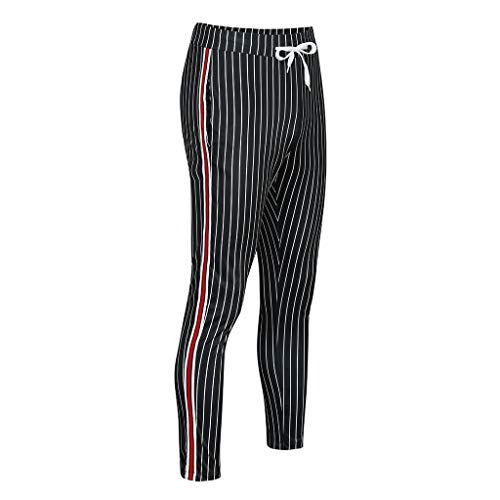 JiaMeng Casuales Pantalones para Hombre Joggers Patchwork a Rayas Pantalones de chándal con cordón Ocasionales Pantalones Largos con Bolsillos y Cintura con cordón