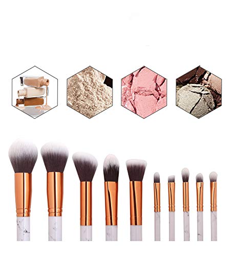 Jingya 10 Piezas de Maquillaje Conjunto Cepillo patrón de mármol Cepillo de Maquillaje para Polvo Rubor Corrector Crema o Productos minerales Bolsa de Maquillaje de Viaje Incluido