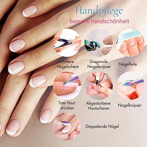 JIPRENS set de manicura 16 en 1 kit de pedicura tijeras para uñas cuidado de uñas cortaúñas, juego de uñas cortaúñas, kit de belleza de viaje Regalo perfecto para hombres y mujeres, color iridiscente