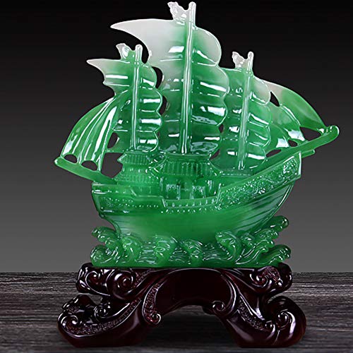 J.Mmiyi Feng Shui Decoracion Estatua Dragón Velero Riqueza Prosperity Estatuas Adornos Decoración, Regalo De Apertura De Negocios De Oficina,Verde