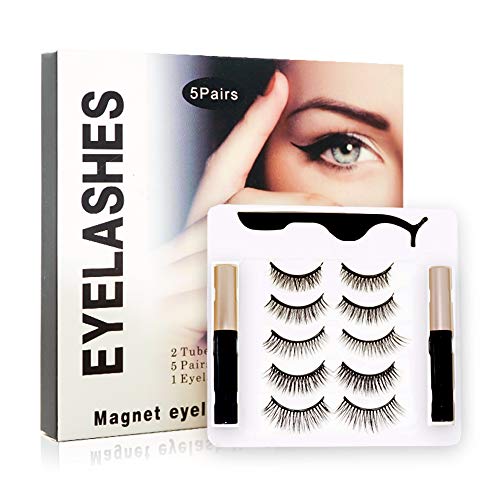 Johiux Pestañas Magneticas, Pestañas Postizas Magnéticas Naturales, 5 Pares 3D Sin Pegamento Delineador de Ojos Magnético y Juego de Pestañas Magnéticas. (Natural)