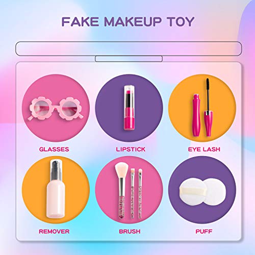 Joyjoz Set de Maquillaje Falso para Niñas de 27PCS, Kit de Maquillaje de Falso Unicornio para Niños, Juego de rol para Niñas Pequeñas Cumpleaños