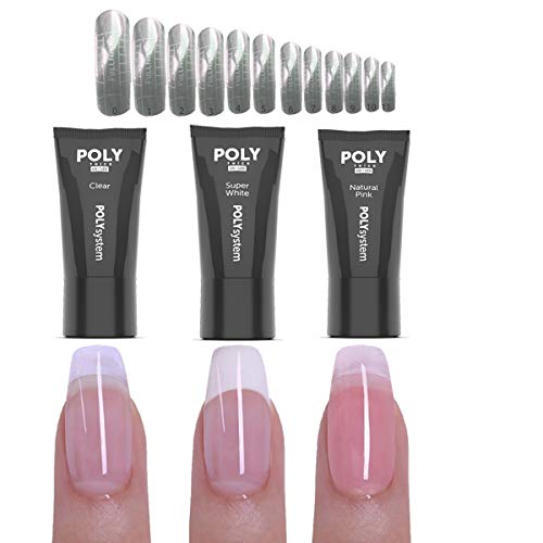 Juego de gel acrílico 4 – Sistema Dual Tip con uñas – Juego de gel UV LED – Gel acrílico transparente – Gel acrílico rosa natural – Gel acrílico super blanco – Juego de iniciación de uñas