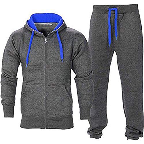 Juicy Trendz Hombres Atlético Manga Larga Lana Cierre Completo Gimnasio Chandal Juego de Jogging Desgaste Activo Charcoal/Blue L (JT-965)