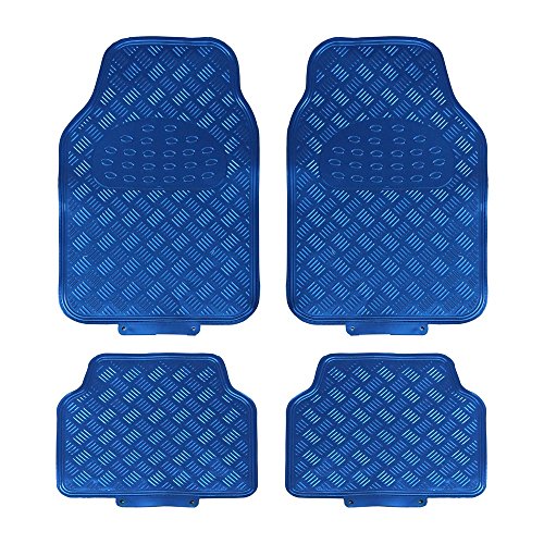 JVL Titan 01-693 Alfombrillas de Goma para Coche con Diseño Metálico, Azul, 4 Unidades