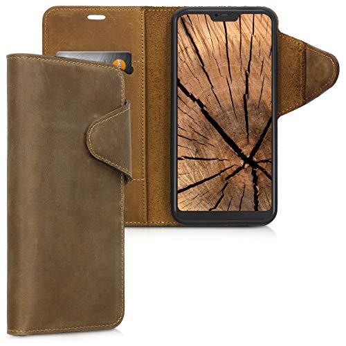 kalibri Funda Compatible con Xiaomi Redmi 6 Pro/Mi A2 Lite - Case con Tapa magnética de Cuero de Piel Real en marrón