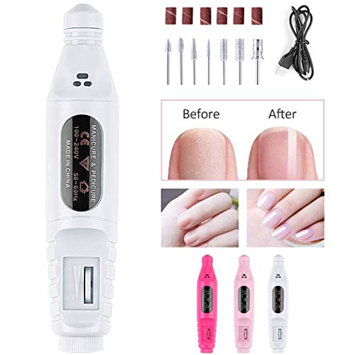 Kapmore Electric Manicure Kit Juego de limas de uñas eléctricas profesionales con 6 brocas para uñas pedicura y Nail Art Limas de uñas para mujeres Uñas de gel acrílico blanco