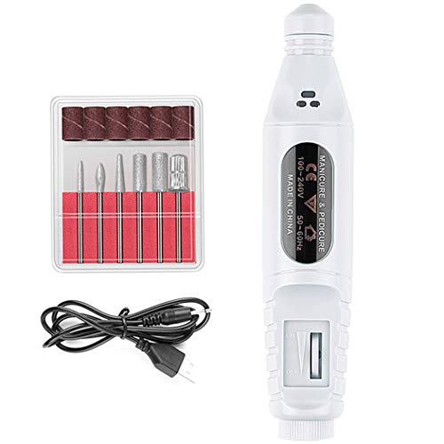 Kapmore Electric Manicure Kit Juego de limas de uñas eléctricas profesionales con 6 brocas para uñas pedicura y Nail Art Limas de uñas para mujeres Uñas de gel acrílico blanco