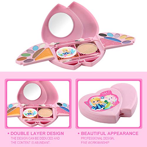 Kapokilly Juego De Maquillaje para Niñas De 24 Piezas, Juegos De Estuches Cosméticos Juguetes Tóxicos Mi Primer Juego De Maquillaje Paleta De Maquillaje Plegable con Espejo