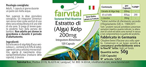 Kelp 200mg - Extracto VEGANO de Alga Kelp - 300µg de yodo natural - Fucus vesiculosus - 120 Cápsulas - Calidad Alemana