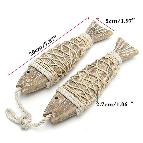 KING DO WAY 2 piezas de pescado de madera, estilo de la vendimia y el Mediterráneo 20cm X 5cm X 2.7cm Decoración Decoraciones de la familia Tallado de peces de madera