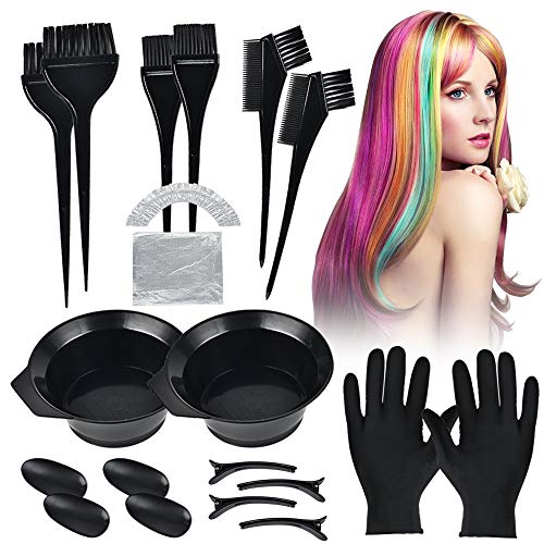 Kit Accesorios de Coloración, Hisome 22 Pcs Kit de Herramientas de Tinte para el Pelo, Incluir Guantes, Tazón, Cepillos, Peine, Clips, Sombreros y Chales