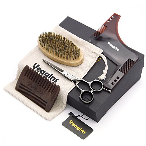 Kit de ajuste de barba para el cuidado de los hombres – Contiene peine para barba, tijeras para modelar barba plantilla y bolsa de lona, regalo perfecto para papá marido