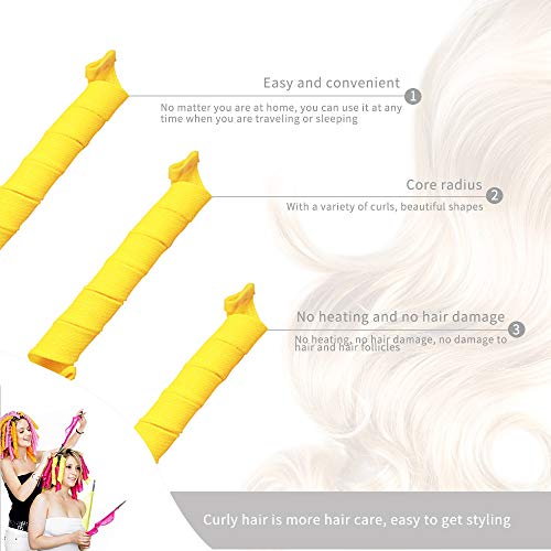 Kit de peinado de rizos en espiral Juego de 40 Hair Curlers de 55 cm rizadores de pelo sin calor y 3 ganchos de peinado para cabello extra largo de hasta 55 cm