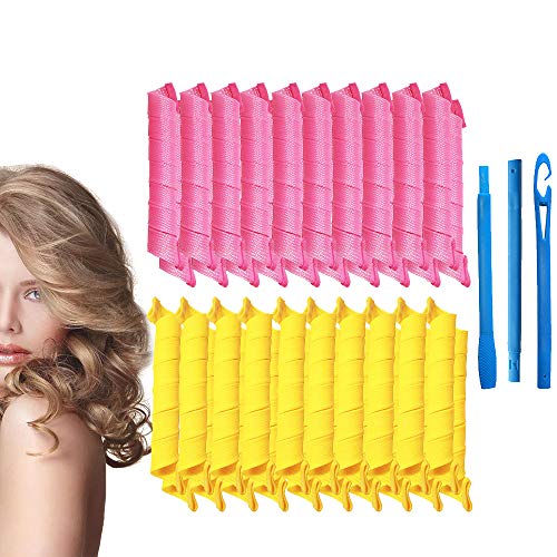 Kit de peinado de rizos en espiral Juego de 40 Hair Curlers de 55 cm rizadores de pelo sin calor y 3 ganchos de peinado para cabello extra largo de hasta 55 cm