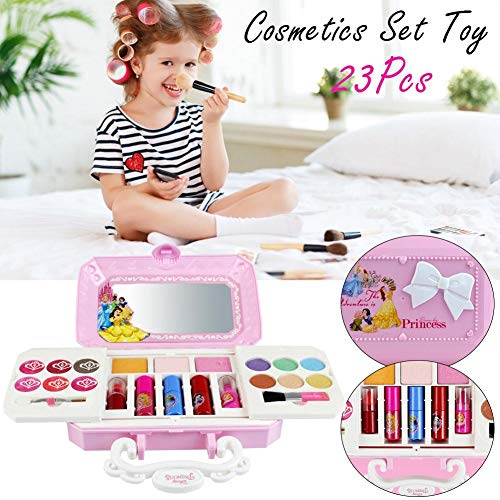 Kitabetty Juguete De Maquillaje, 23 Piezas De Princesa Disney, Kit De Maquillaje Para Niñas Con Espejo Lavable Y No Tóxico | Maquillaje Princesa Real Con Estuche | Regalo Ideal Para Niños.