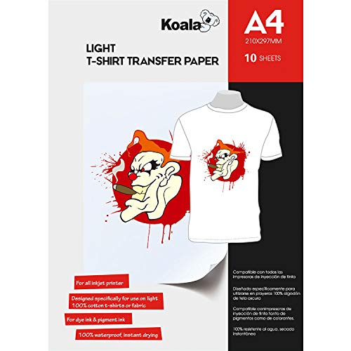 KOALA Papel de transferencia de tinta para camisetas de blancas y claras, 10 hojas, A4