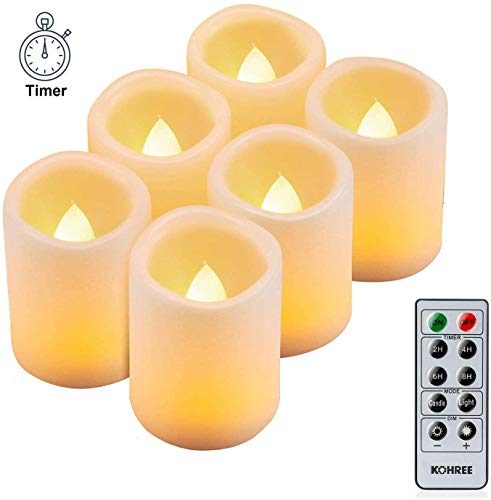 Kohree 6 x Velas LED Sin Fuego de temporizador Control remoto brillo ajustable Realista y brillante Parpadeo con pilas sin llama LED que parpadean para hogar festivales decoración, bodas