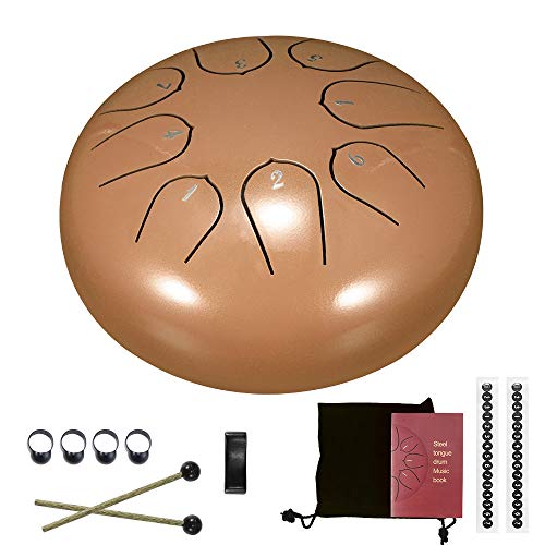 Konesky Tambor De Lengüeta De Acero Juego De Instrumentos De Batería Etérea De Percusión Sintonizada De 6 Pulgadas Y 8 Pulgadas Con Bolsa De Transporte, 2 Baquetas, Libro De Tutoriales, 4 Púas