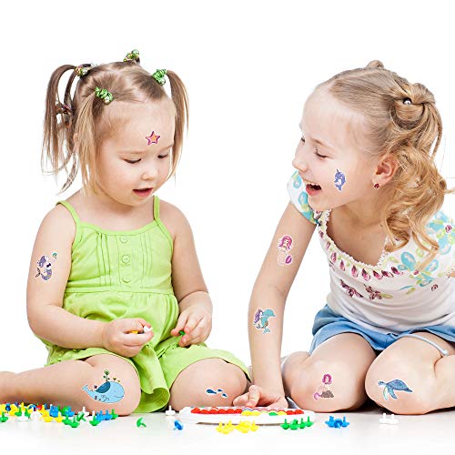 Konsait Tatuajes Temporales para Niños Niñas, Mar Mundo Delfines Ballena Sirena Tatuajes Infantiles Tatoos Pegatinas para piñata Niños Infantiles Fiesta de Cumpleaños Regalo, 15 Hojas