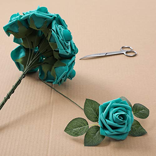 Ksnnrsng Flores Rosas Artificiales Espuma Rosa Falsa para Manualidades, Ramos de Novia, centros de Mesa, Despedidas de Soltera y Decoración del Hogar (25 Piezas, Verde Oscuro)