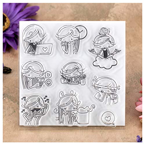 Kwan Crafts Daily Life Girl Yoga Sing Work Out Eat Clear Stamps para hacer tarjetas decoración y DIY Scrapbooking