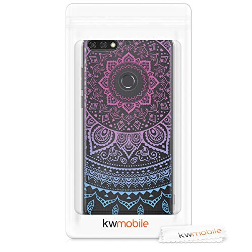 kwmobile Funda Compatible con Huawei Honor 7C / Enjoy 8 - Carcasa de TPU y Sol hindú en Azul/Rosa Fucsia/Transparente