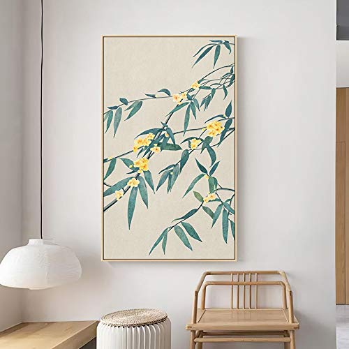 KWzEQ Carteles de Pintura al óleo de Lienzo Floral Original Chino y murales Decorativos Tradicionales en los pasillos de la Sala de Estar y el Dormitorio,50X90cm,Pintura sin Marco