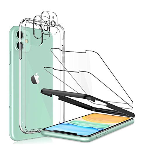 L K [4 Pack] 2 Pack Protectores de Lente de Cámara + 2 Pack Protector de Pantalla + Funda de Acrílico para iPhone 11 6.1", HD Clear Camera Protector de Cristal Vidrio Templado