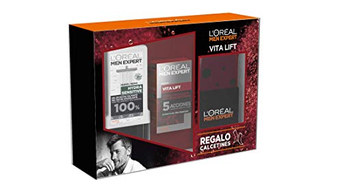 L´Oréal Men Expert Hydra Energetic Pack con Gel de Ducha Hydra Sensitive Calmante para Hombres de 300 ml y Crema Hidratante Vitalift de 50 ml