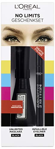 L 'Oréal Paris Set de regalo: Unlimited Mascara y gratis infaillible Eyeliner, 3 Pack (3 x 20 ml)