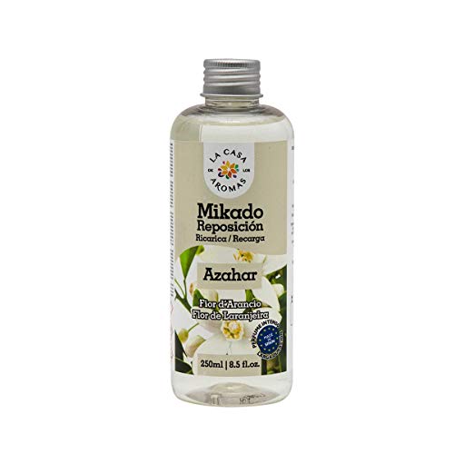 La Casa de los Aromas, Set de 6 x 250ml Ambientadores Mikado Azahar para Reposición con Varillas, Difusor Líquido de Aroma Azahar, Perfume Duradero para el Hogar, Baño, Casa - 6x250 ml