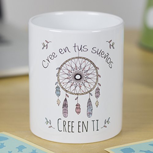 La mente es Maravillosa - Taza con Frase y Dibujo. Regalo Original y Gracioso (Cree en Tus sueños, Cree en ti) Taza Diseño Atrapasueños