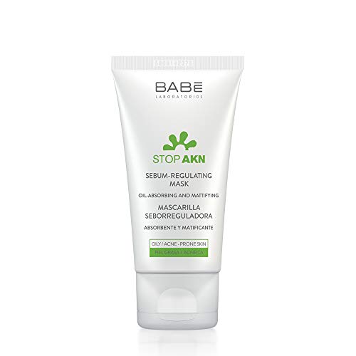 Laboratorios Babé - Stop AKN Mascarilla Facial Seborreguladora 50 ml, Acabado Mate, Tratamiento Acné, Absorción de Grasa, Controla la Formación de Granos y Puntos Negros, Acción Intensiva